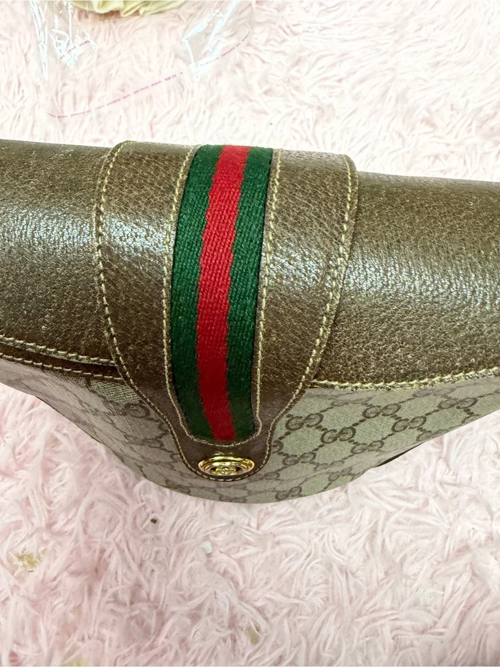 Gucci Beige Brown GG Canvas Hobo with Green-Red Web Stripe